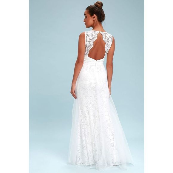 Lulu’s White Lace Backless Maxi Dress XL - Picture 3 of 5